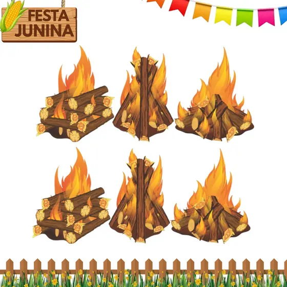 Kit 6 Fogueira Arraiá Decoração Festa Junina Enfeite 21cm