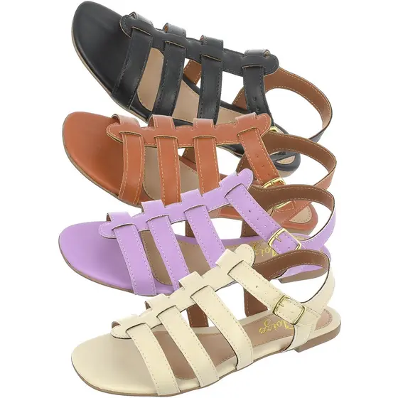 Sandália Colorida, Pink  costurada forrada com Fivela Flat Confortável e macia para o dia 34 ~43 Tamanho especial grande