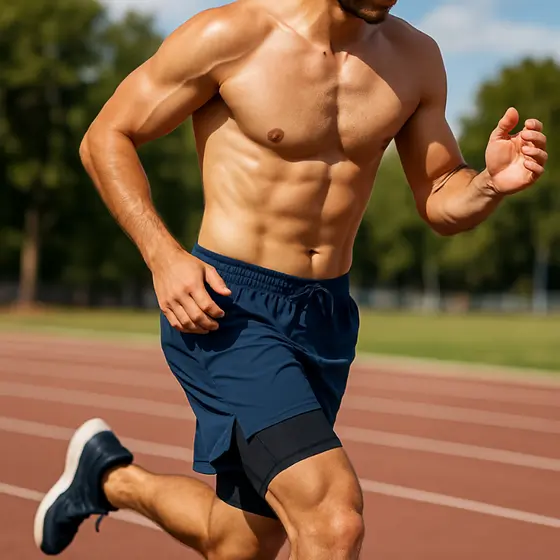 Short masculino academia Duplo 2 Em 1 Para Corrida Bolso Secreto Interno Proteção Uv20+ com compressão