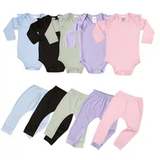 Conjunto Bebês Meninas Bodys Manga Longa Calcas Canelado Conforto Qualidade Basico Tamanhos P M G 01