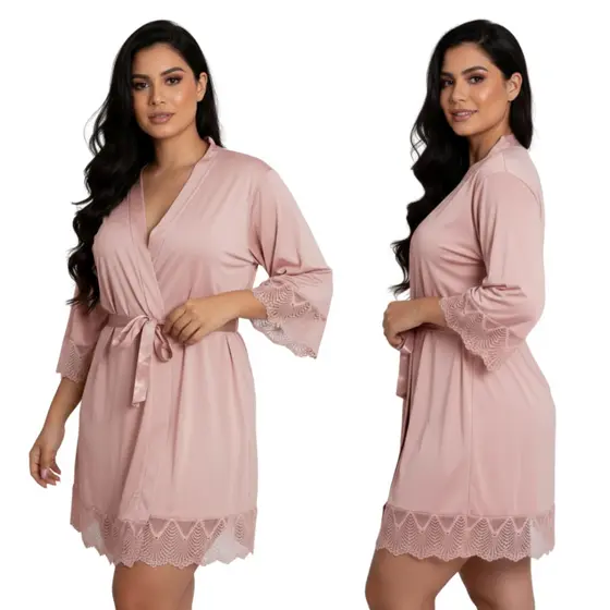Robe de Luxo Com Renda Hoby sensual ou Amamentação Roupão Feminino linha noite.