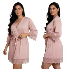 Robe de Luxo Com Renda Hoby sensual ou Amamentação Roupão Feminino linha noite.