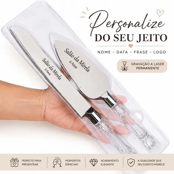 Espátula de Bolo e Faca para Pão PERSONALIZADO a Laser Casamento Bodas Presente Luxo