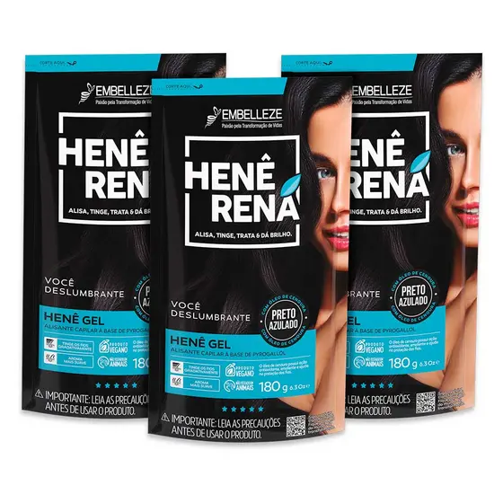 Kit 3 Henê Rená Preto Azulado