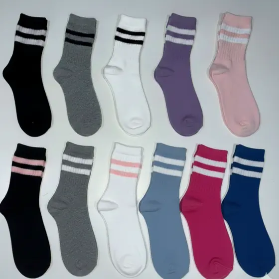 Kit com 12 Pares de Meia Cano Alto Listrada em Algodão Ideias para Academia e Corrida - Promoção !