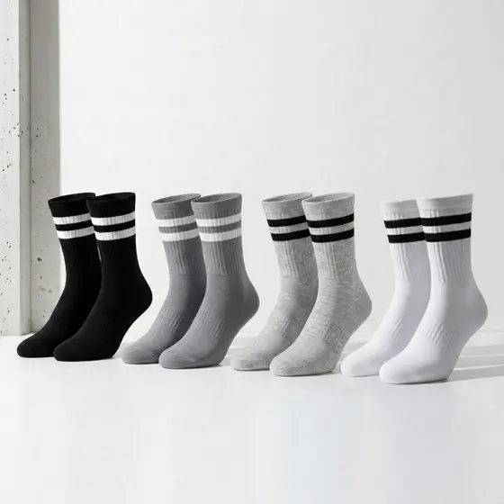 Kit 3 6 ou 12 Pares de Meias Cano Alto Listradas Básicas em Algodão Premium - Promoção !