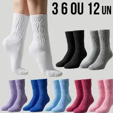 Kit 3 6 ou 12 Pares de Meias Feminina Aeróbica Fitness para Academia em Algodão Macias - Promoção !
