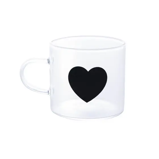Caneca Vidro Black Heart 125ml Lyor Coração Preto