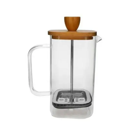 Cafeteira Prensa Francesa Quadrada Vidro e Bambu 600ml Mimo Style Café Leite Cremoso