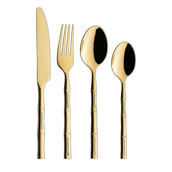 Faqueiro 16 Peças Kyoto Oxford Porcelanas Dourado com Decoração Alto Relevo Bambu Ouro Serve Até 4 Pessoas