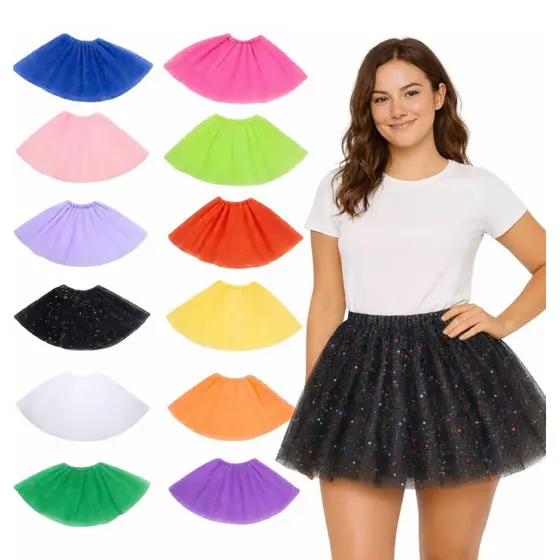 Saia Tule Adulto Colorida Com brilho Festa Carnaval 40 Cm Tutu