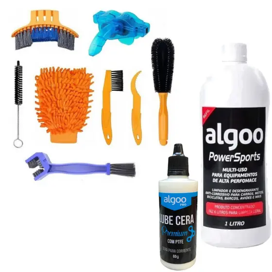 Kit Limpeza Escova Luva Desengraxante Lubrificante Corrente Bicicleta Bike Mtb Speed Bmx