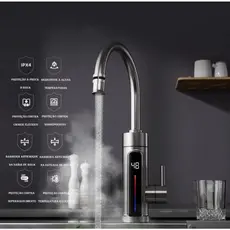 Torneira Elétrica Para Cozinha Banheiro Com Visor de Temperatura Regulagem e Giratória 360°