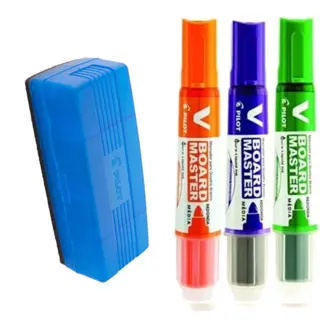 Kit com 3 Marcadores Para Quadro Branco + Apagador - PILOT/ PILOTO