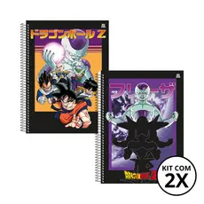 Kit Com 02 Caderno 1 Matérias Universitário Dragon Ball 80 Folhas Dragon e Freeza - Animativa