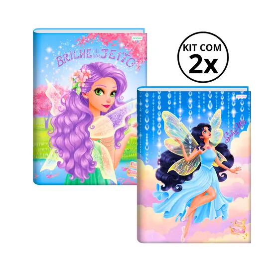 Kit Com 02 Cadernos Brochura 80 Folhas Fada - Jandaia CAPA:Roxo/Azul