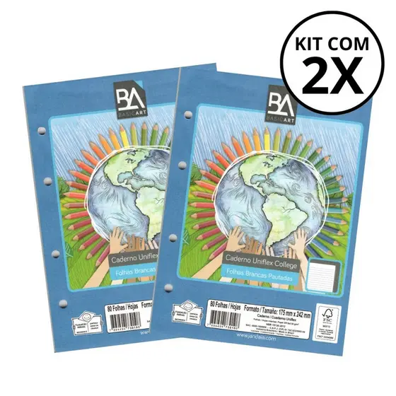 Kit 2 Refil Para Caderno Argolado Colegial 80 Folhas 56g/m² - JANDADIA