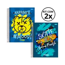 Kit 02 Cadernos Universitário 15 Matérias 240 Folhas Flow - Jandaia CAPA:Urso/Skate