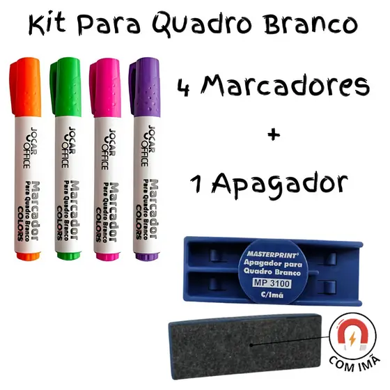 Kit 04 Marcadores Para Quadro Branco Jocar Office + 1 Apagador