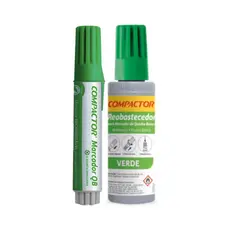 KIT MARCADOR DE QUADRO BRANCO + REFIL REABASTECEDOR COMPACTOR - VERDE