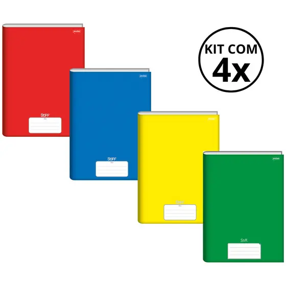 Kit Com 4 Caderno Brochura 80 Fls Pautado Capa Dura - Stiff