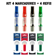 Kit com 4 Marcadores Para Quadro Branco + 4 Refis  Board Master - PILOT KITS:2