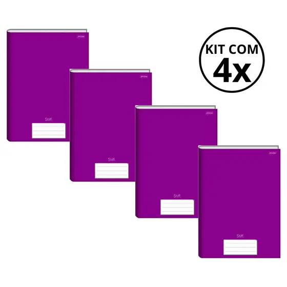 Kit Com 4 Caderno Brochura 96 Fls Pautado Capa Dura - Stiff KITS:KIT 06