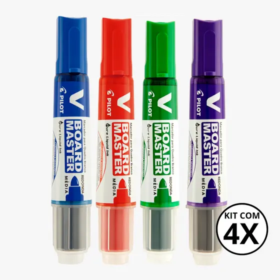 Kit com 4 Marcadores Para Quadro Branco V Board Master - PILOT KITS:AZUL+VERMELHO+VERDE+VIOLETA