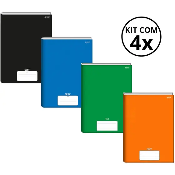 Kit Com 4 Caderno Brochura 96 Fls Pautado Capa Dura - Stiff