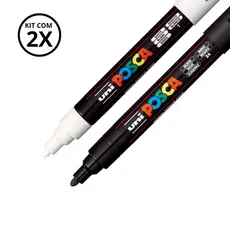 Kit 2 Canetas Posca Artistica Ponta Redonda Média 1.8mm a 2.5mm Cor: Preta e Branca
