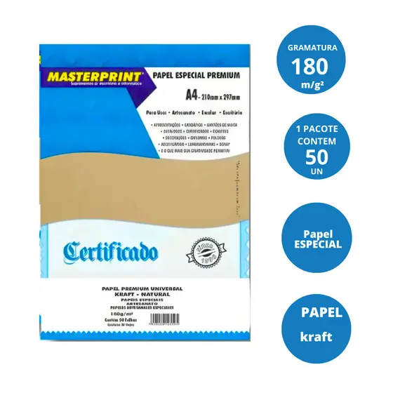Papel Kraft Premium 180g/m² A4 Pacote com 50fls- MASTERPRINT
