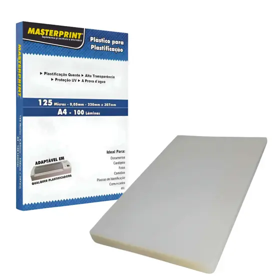 Plastico Para Plastificação A4 125 Micras (0,05mm) - MASTERPRINT