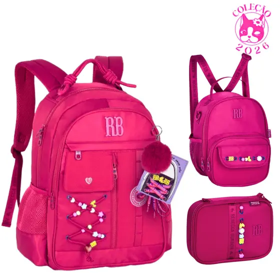 Kit Mochila de Costas com par de cadarços,Lancheira e Estojo Rebecca Bonbon Beaded Fun