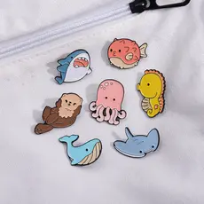 Desenhos Animados Bonitos Animais Do Oceano Água-Viva Baleia Golfinho Em Forma De Broche De Metal Crachá Esmalte Pino