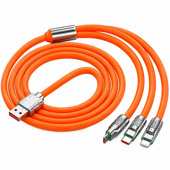 Cabo Carregador USB 3 Em 1 Rápido Universal 120w 6A Ultra Rápido 1,2m Resistente