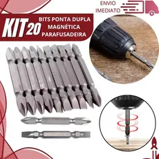 Jogo 20 Bits Ponteira Dupla Aço Cromo Vanádio Fenda e Philips Magnética Resistente de Parafusadeira