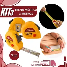 Kit 3,2 ou 1 Kit Trena de Medição 3 Metros Profissional Fita Métrica com Clip e Trava Para Obras Reformas