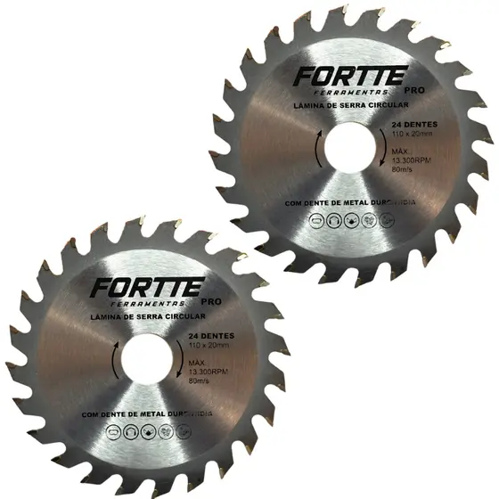 KIT COM 2 DISCOS SERRA WIDEA PARA CORTAR MADEIRA 110mmX20mm - 24 DENTES