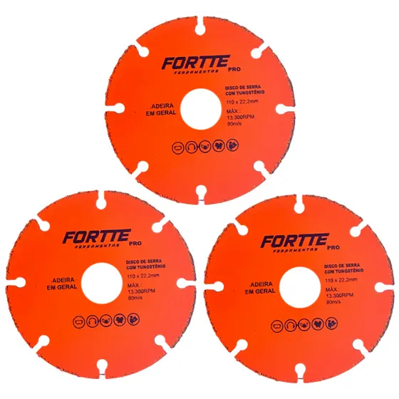Kit 3 Discos Tungstenio Corte Madeira Para Esmerilhadeira