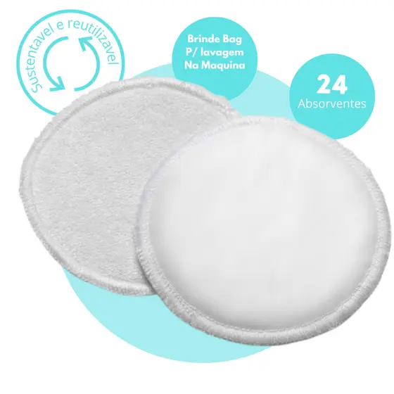 Absorvente Para Seios Pads Reutilizavel 6un com Bolsinha para lavagem