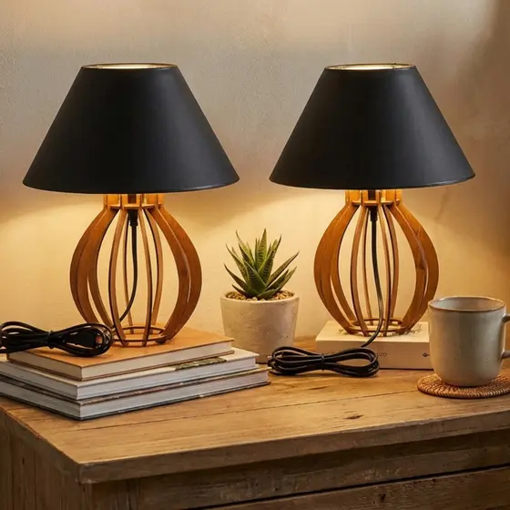 Kit Abajures de Quarto Madeira Luminária Cabeceira em MDF para Sala Decoração