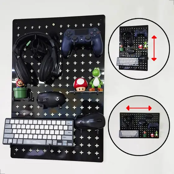 Pegboard Premium Acrílico Preto Setup Gamer Home Office