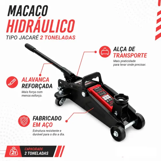 Macaco Jacaré Hidráulico Até 2 Toneladas Carro Automotivo