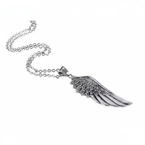 colar corrente masculina feminino pingente asa de anjo cor prata prateado estilo adultos menino 60cm