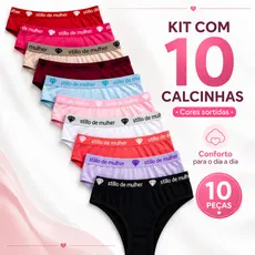 Kit 10 e 5 Calcinha Conforto Cós Alto 100% Algodão Stillo de Mulher Liso e Estampado Cintura Alta