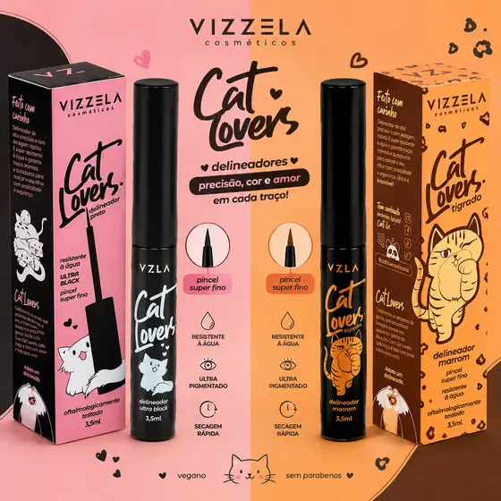 Delineador Vizzela Cat Lovers Vegano Delineador A Prova D Água Delineador Marrom Delineador Preto Delineador Liquido