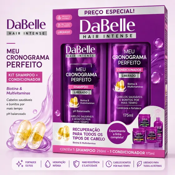 Shampoo e Condicionador DaBelle KIT Meu Cronograma Perfeito 425ml KIT Shampoo Condicionador Cronograma Capilar Kit