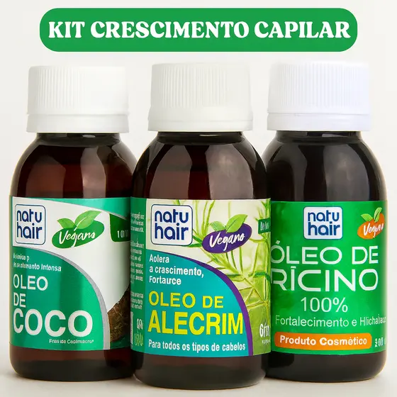 Kit Terapia Capilar Óleo de Coco + Rícino + Alecrim NATUHAIR 60ml
