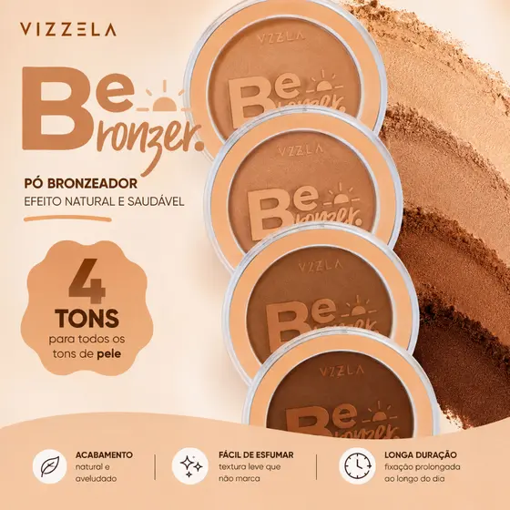 Bronzer Maquiagem VIZZELA Be Bronzer Bronzer em Pó Iluminador 9g Vegano Original Maquiagem Vizzela