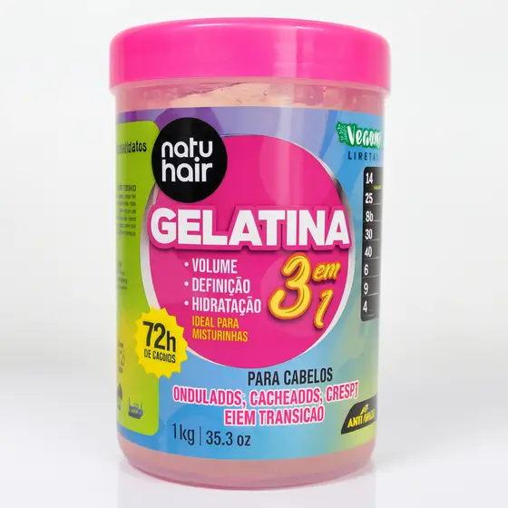 Gelatina Para Cabelo Cacheado 1KG S.O.S NATUHAIR 3 em 1 Super Definição Antifrizz Hidratação Brilho
